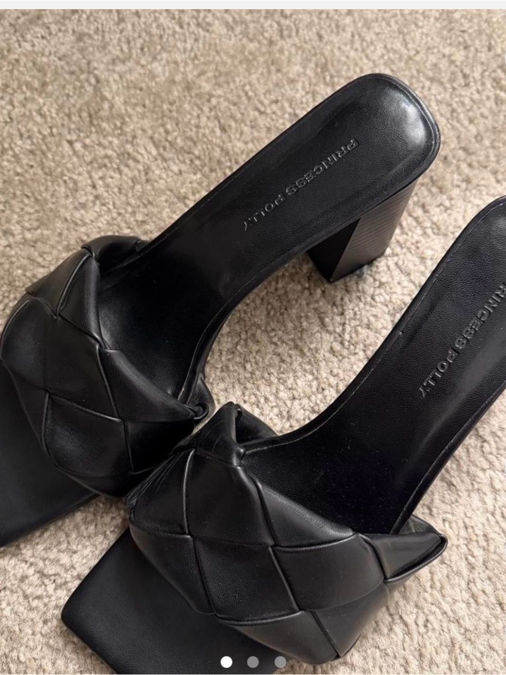 Princess Polly Black Quilted Square Toe Block Heel Mules